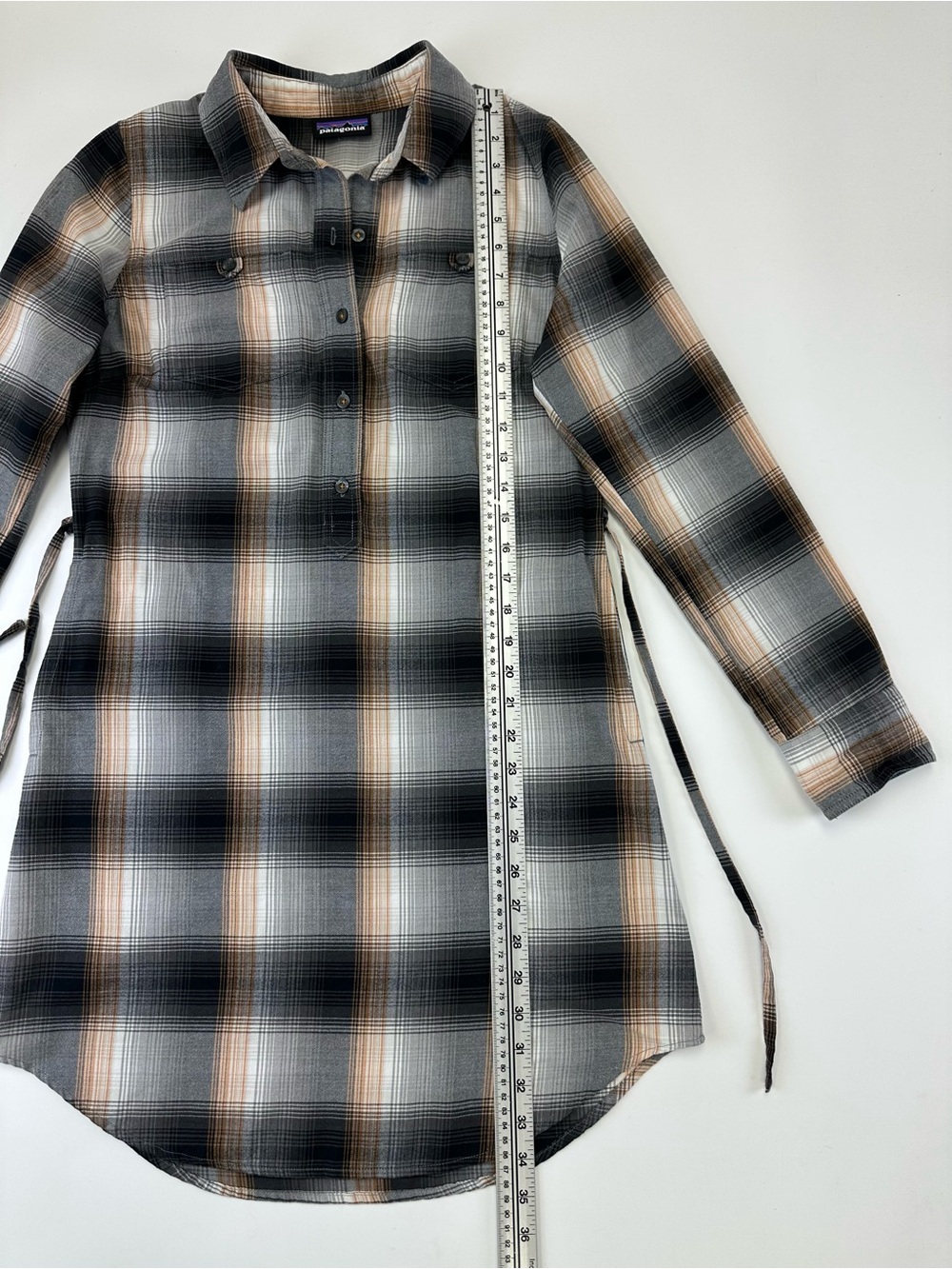 Patagonia Featherstone Triple rainbow Forge Grey Medium Belted Shirt dress - Picture 8 of 13